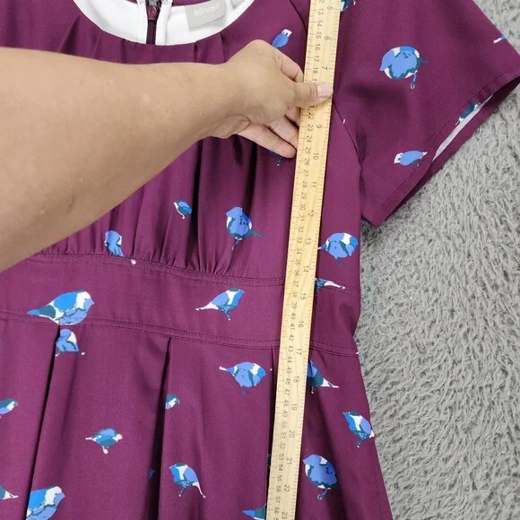 eShakti Dress Womens XL Purple Birds Short Sleeve Fit & Flare - Picture 4 of 15